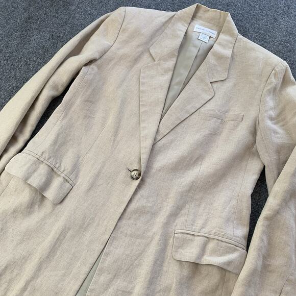 Casual Corner Blazer Womens 10 Beige 100% Linen Career Classic - Picture 5 of 11